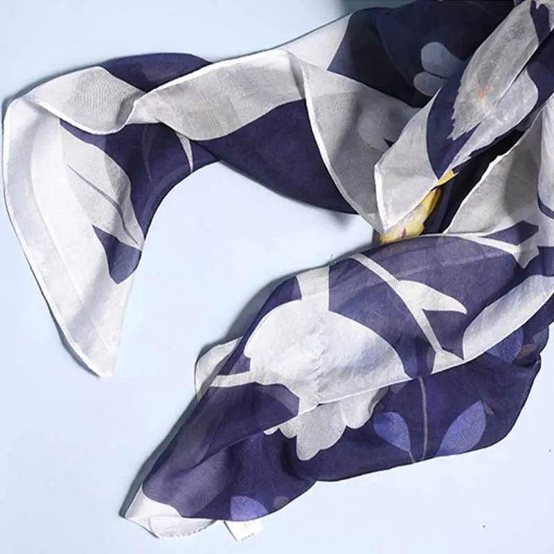 Mulberry Silk Elegant Floral Silk Chiffon Scarf 87 x 87 cm & 175 x 107 cm - SinoCultural -- LS036-1 - 