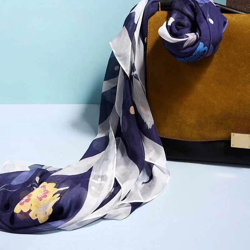 Mulberry Silk Elegant Floral Silk Chiffon Scarf 87 x 87 cm & 175 x 107 cm - SinoCultural -- LS036-1 - 