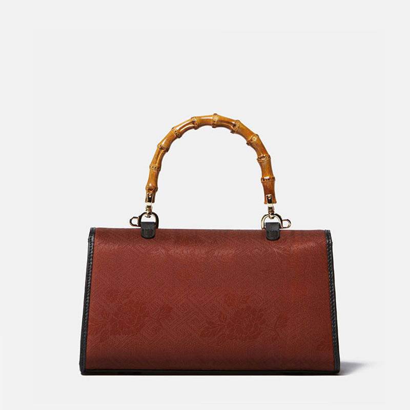 Xiangyunsha Silk Bamboo Handle Brwon Handbag - SinoCultural