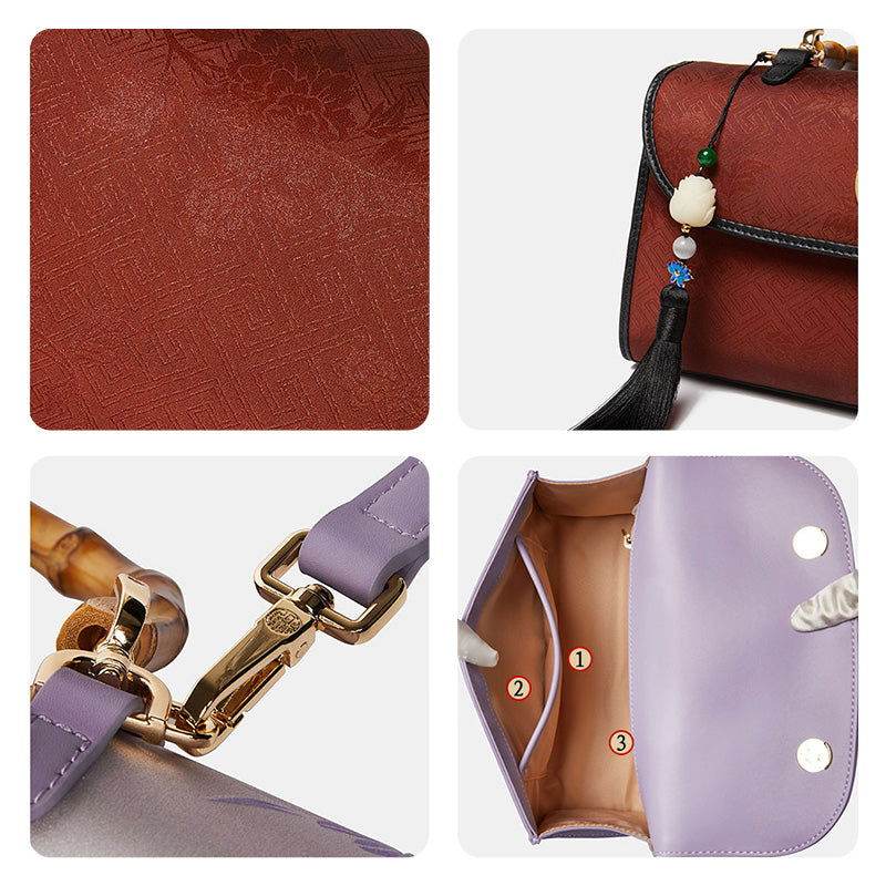 Xiangyunsha Silk Bamboo Handle Brwon Handbag - SinoCultural