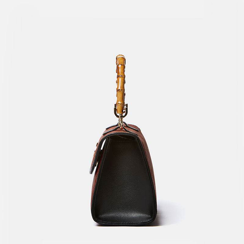 Xiangyunsha Silk Bamboo Handle Brwon Handbag - SinoCultural