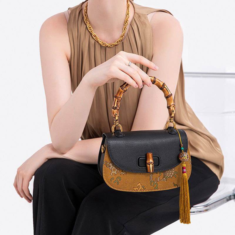 Xiangyunsha Silk Bamboo Joint Delicate Handbag with Pendant - SinoCultural -- KM-0095-M2 - 