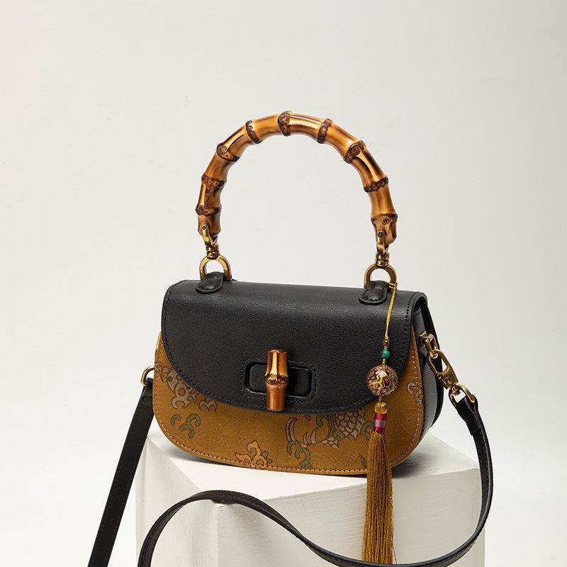Xiangyunsha Silk Bamboo Joint Delicate Handbag with Pendant - SinoCultural -- KM-0095-M2 - 
