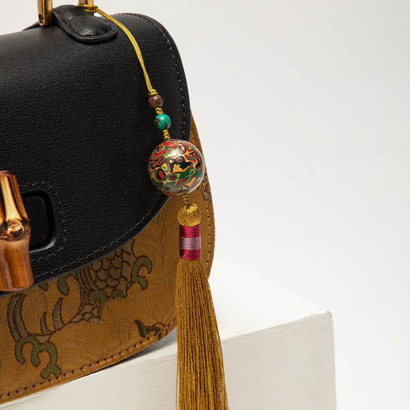 Xiangyunsha Silk Bamboo Joint Delicate Handbag with Pendant - SinoCultural -- KM-0095-M2 - 