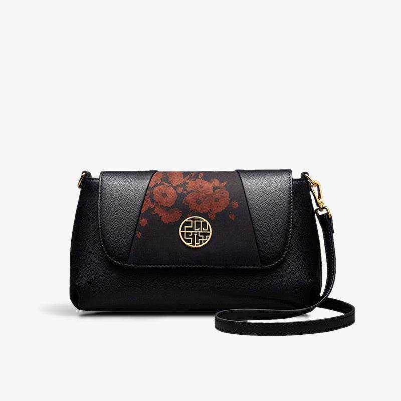 Xiangyunsha Silk Leather Black Casual Shoulder Clutch Bag - SinoCultural