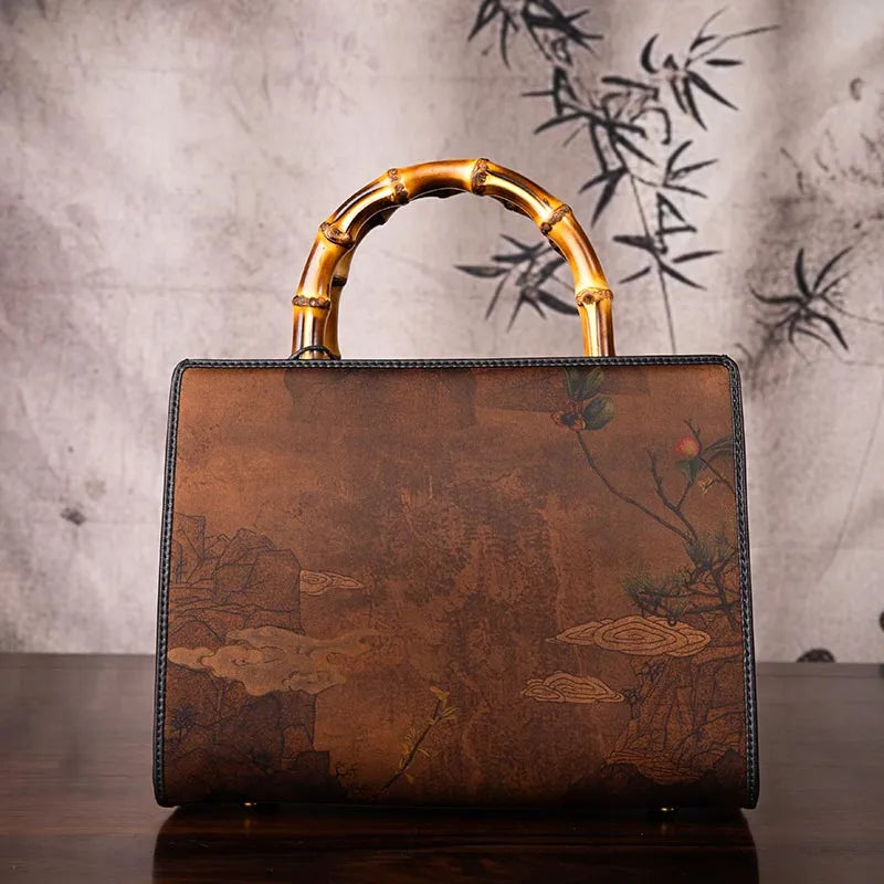 Fragrant Cloud Silk Chinese Style Vintage Bamboo Tote Handbag W4189-1