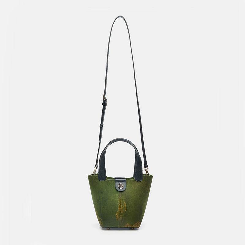 Xiangyunsha Silk Dark Green Bucket Bag with Scarf - SinoCultural