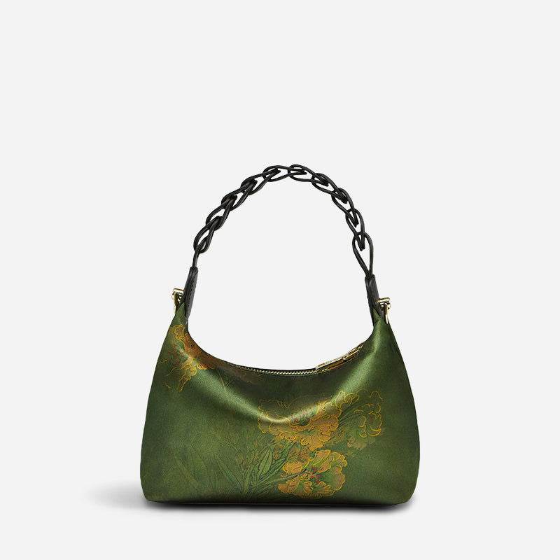 Xiangyunsha Silk Dark Green Mulberry Silk Shoulder Bag - SinoCultural
