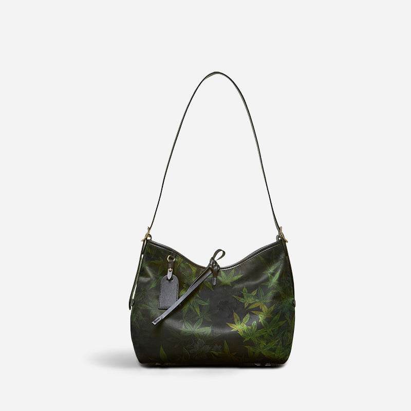 Xiangyunsha Silk Large-Capacity Green Tote Bag - SinoCultural -- P270606 - 