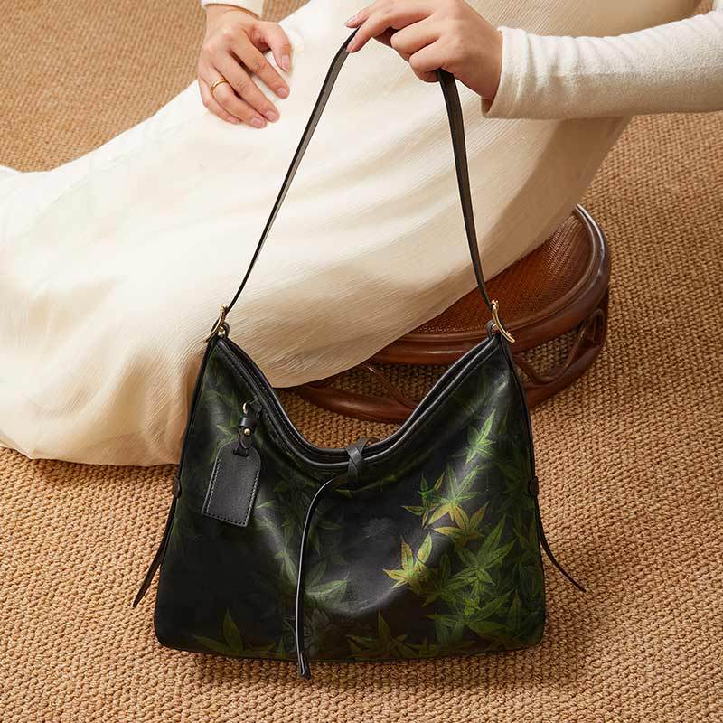 Xiangyunsha Silk Large-Capacity Green Tote Bag - SinoCultural -- P270606 - 