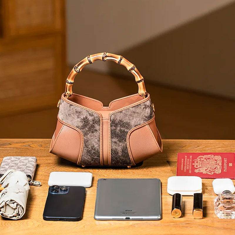 Xiangyunsha Silk Song Brocade Bamboo Wing Bag Designer Handbag - SinoCultural -- KM-0213-M3 - 