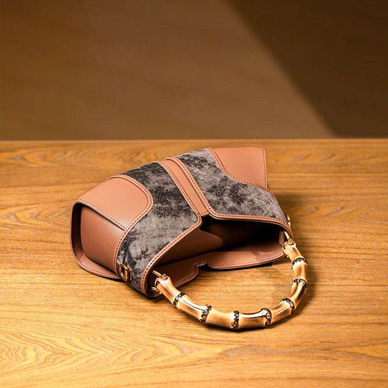 Xiangyunsha Silk Song Brocade Bamboo Wing Bag Designer Handbag - SinoCultural -- KM-0213-M3 - 