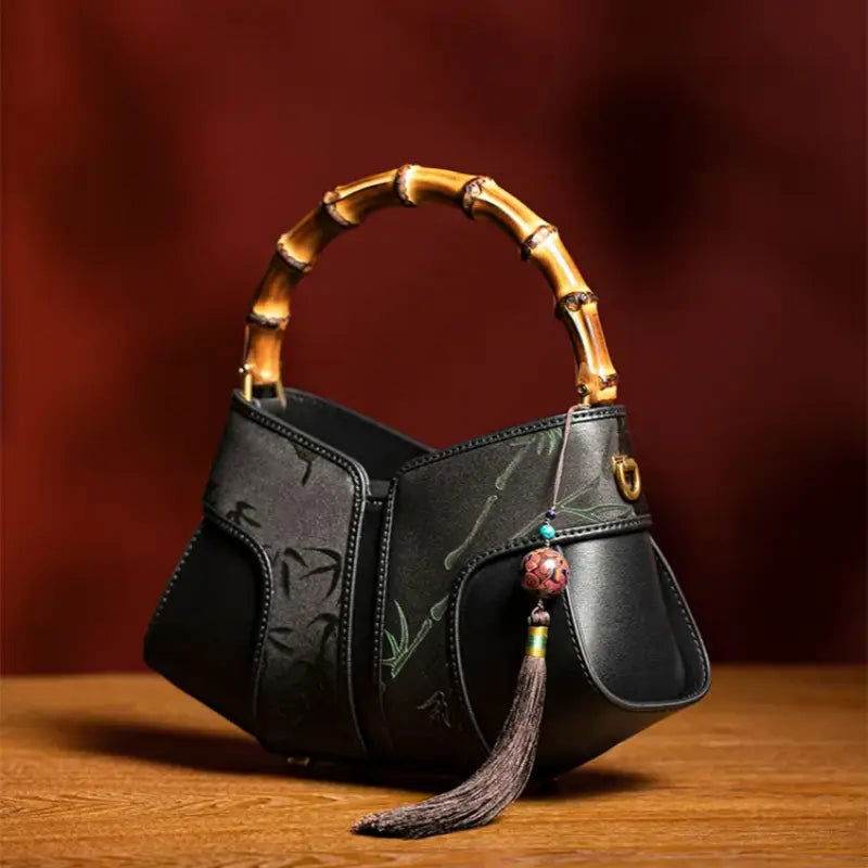 Xiangyunsha Silk Song Brocade Bamboo Wing Bag Designer Handbag - SinoCultural -- KM-0213-M3 - 