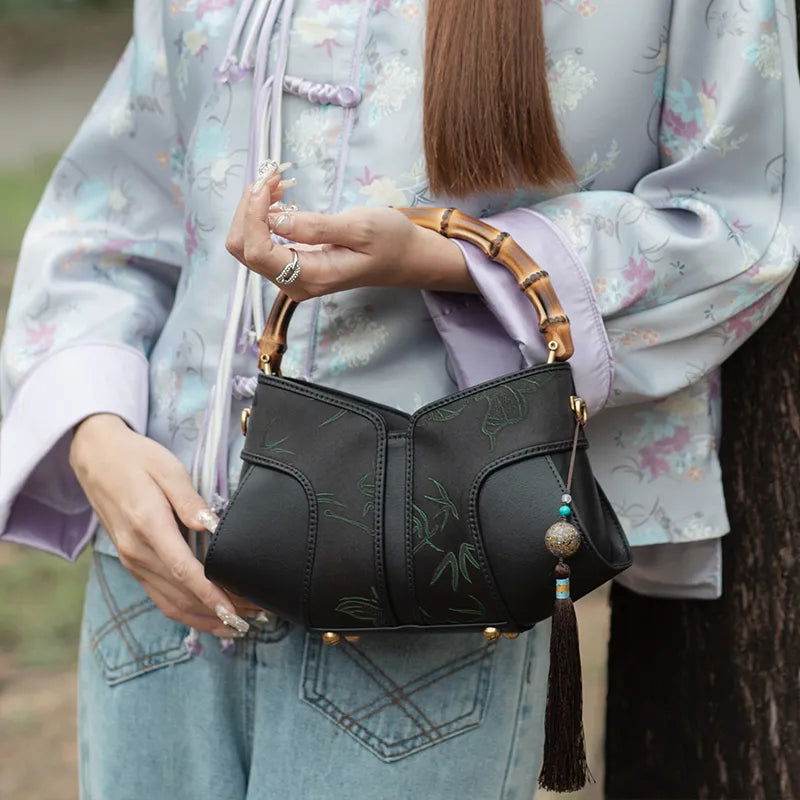 Xiangyunsha Silk Song Brocade Bamboo Wing Bag Designer Handbag - SinoCultural -- KM-0213-M3 - 