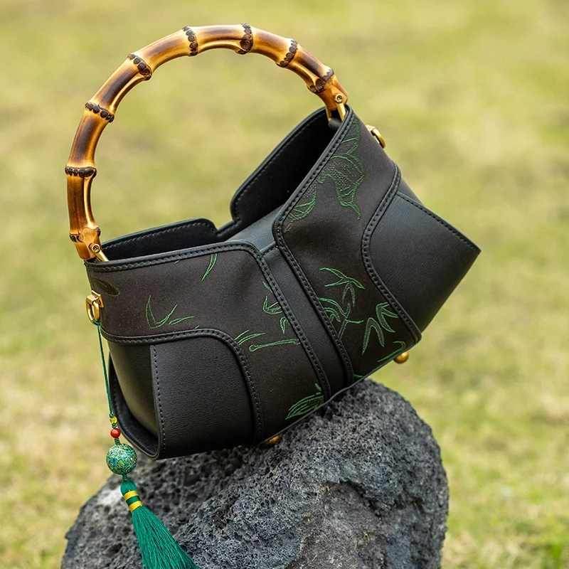 Xiangyunsha Silk Song Brocade Bamboo Wing Bag Designer Handbag - SinoCultural -- KM-0213-M3 - 