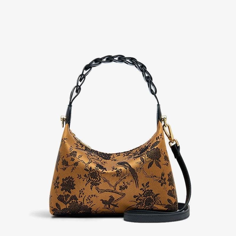 Sinocultural Xiangyunsha Silk Vintage Bird Flower Shoulder Bag - SinoCultural