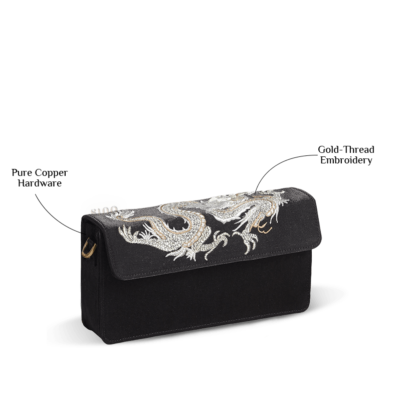 Ultra-Light Loong Silk Embroidery Black Evening Bag Recycled Fabric 154g - SinoCultural -- GD1207 - 