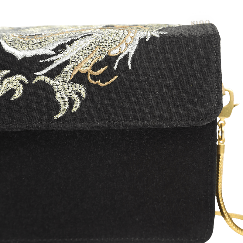 Ultra-Light Loong Silk Embroidery Black Evening Bag Recycled Fabric 154g - SinoCultural -- GD1207 - 