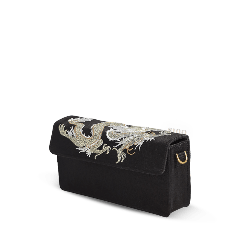 Ultra-Light Loong Silk Embroidery Black Evening Bag Recycled Fabric 154g - SinoCultural -- GD1207 - 
