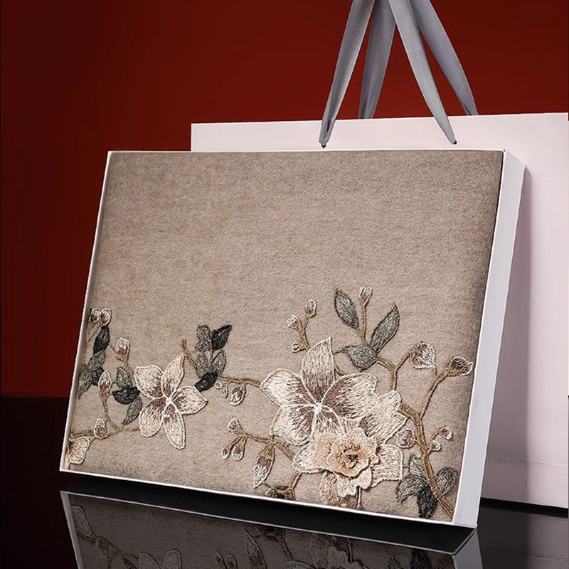 Su Embroidery Silk Scarf Flower Cashmere Shawl 200*70-Scarf-SinoCultural-Camel-HYFSJ012-3-SinoCultural