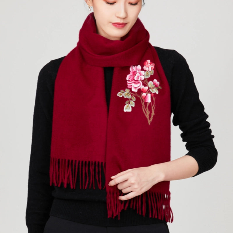 Handcrafted Su Embroidery Cashmere Scarf Warm Winter 200x70cm - SinoCultural