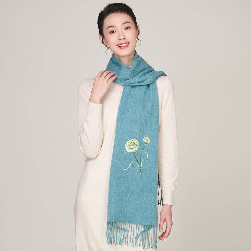 Handmade Suzhou Embroidery Wool Cashmere Scarf Shawl for Women 200x38cm - SinoCultural
