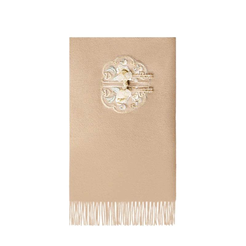 Handcrafted Embroidery Premium 100% Wool Scarf Shawl Beaded Fringe 180x30cm - SinoCultural