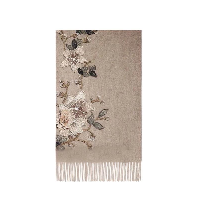 Embroidery 100% Pure Cashmere Scarf Gardenia 200x60 cm - SinoCultural