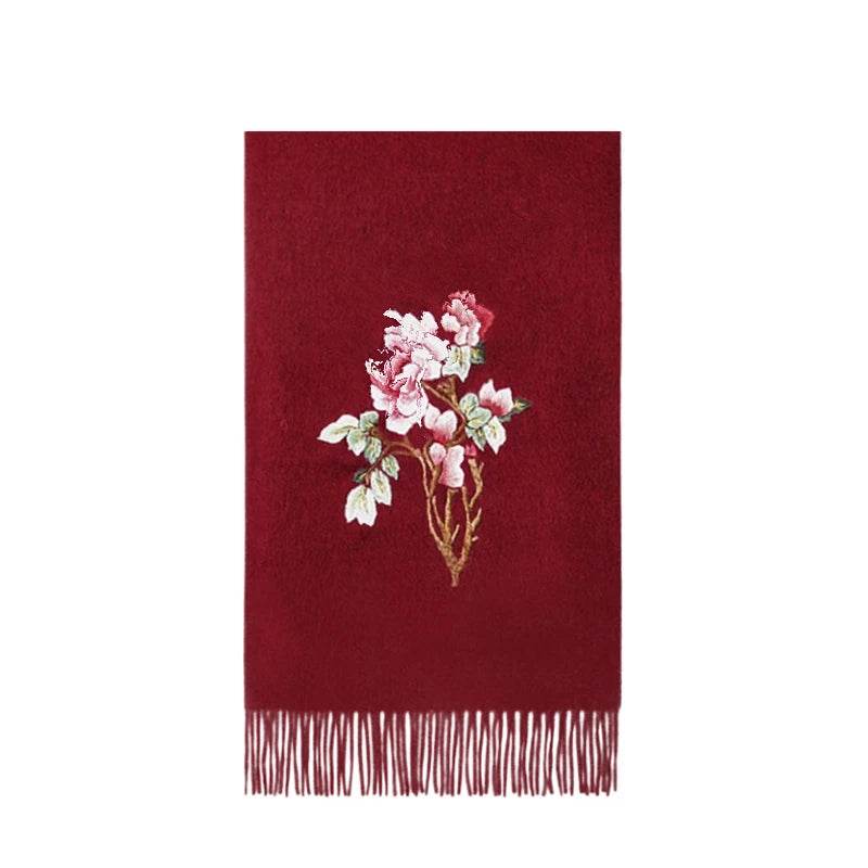 Handcrafted Su Embroidery Cashmere Scarf Warm Winter 200x70cm - SinoCultural