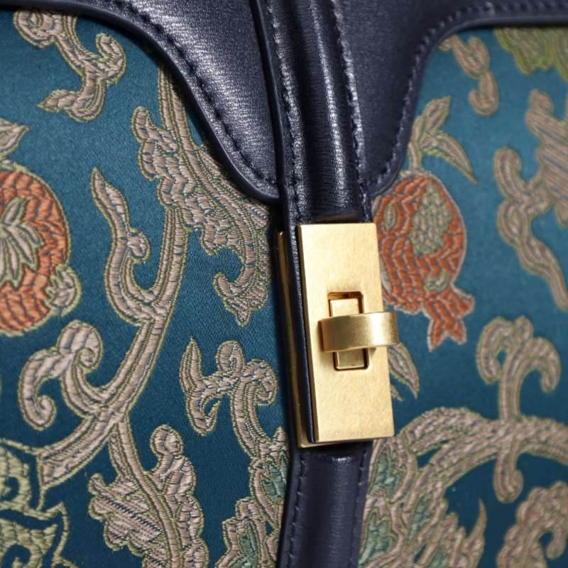 Sinocultural Handmade Song Brocade Chinoiserie Leather Bag Clutch Bag - SinoCultural