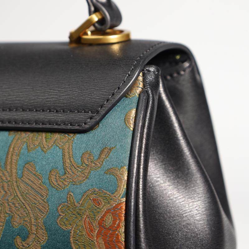Sinocultural Handmade Song Brocade Chinoiserie Leather Bag Clutch Bag - SinoCultural