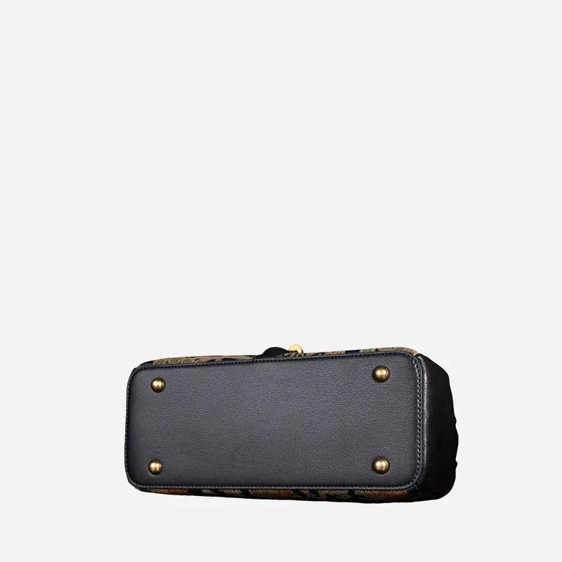 Sinocultural Handmade Song Brocade Chinoiserie Leather Bag Clutch Bag - SinoCultural