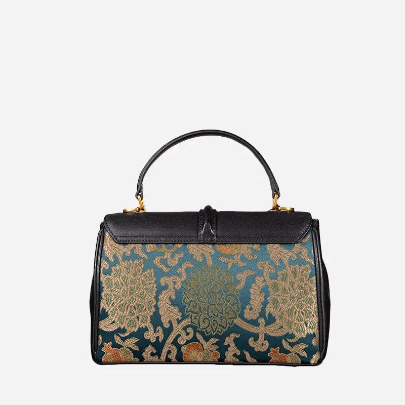 Sinocultural Handmade Song Brocade Chinoiserie Leather Bag Clutch Bag - SinoCultural
