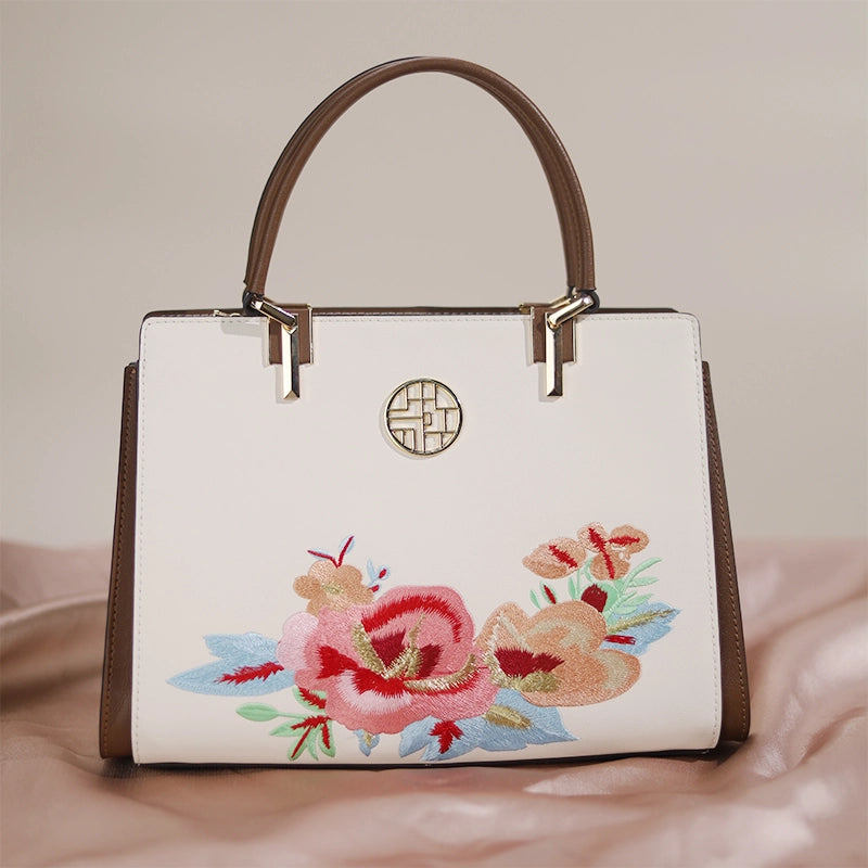 Embroidery Genuine Leather Floral Elegant Crossbody Bag