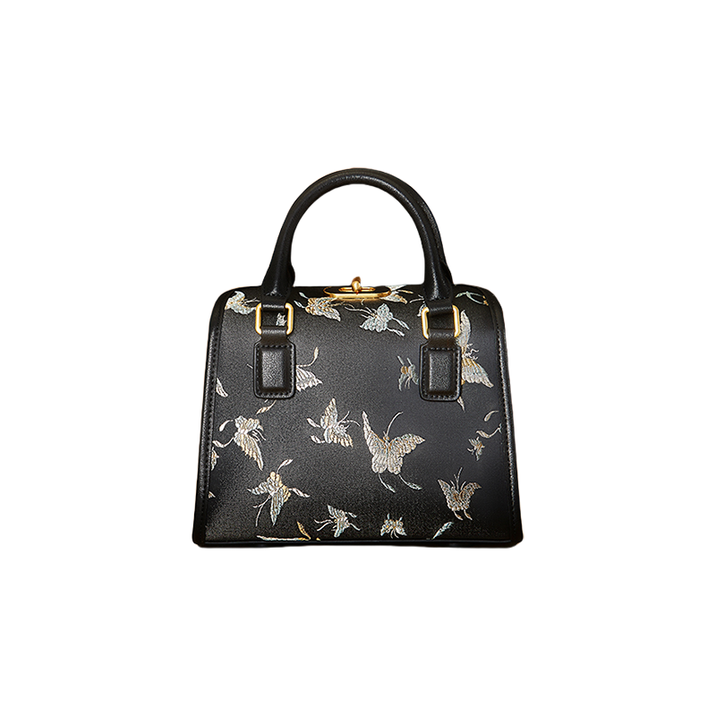 Brocade Boston Black Bag Butterfly Designer Women Handbag - SinoCultural