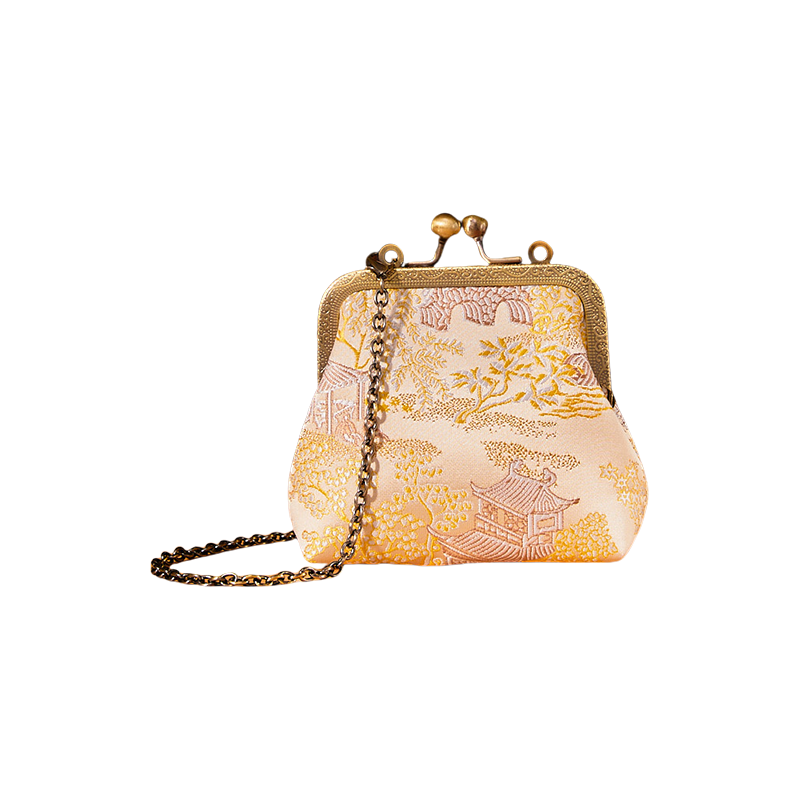 Jacquard Brocade Retro Gold Mini Coin Purse Wallet - SinoCultural