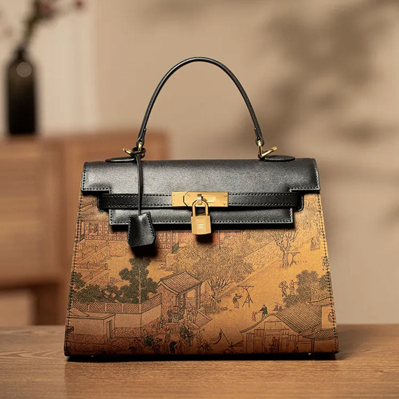 Fragrant Cloud Silk Chinese Painting Kelly Bag