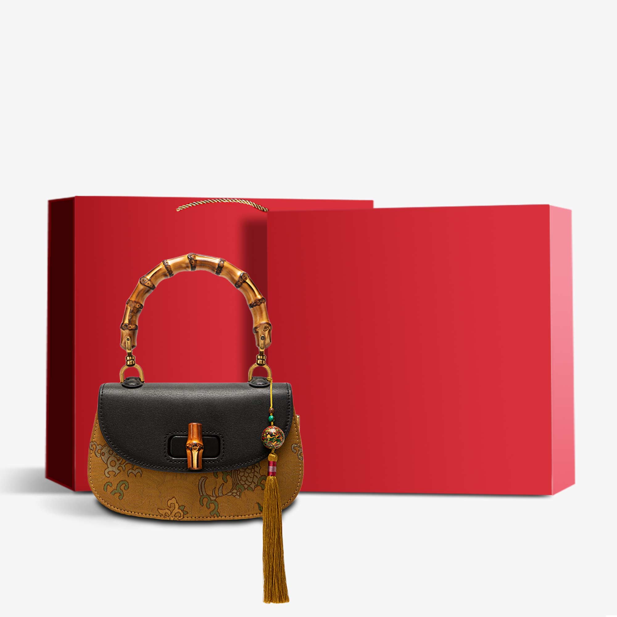 Fragrant Cloud Silk Bamboo Joint Delicate Handbag with Pendant-Handbag-SinoCultural-Yellow-Bag with Gift Box-KM-0095-M3-g-SinoCultural
