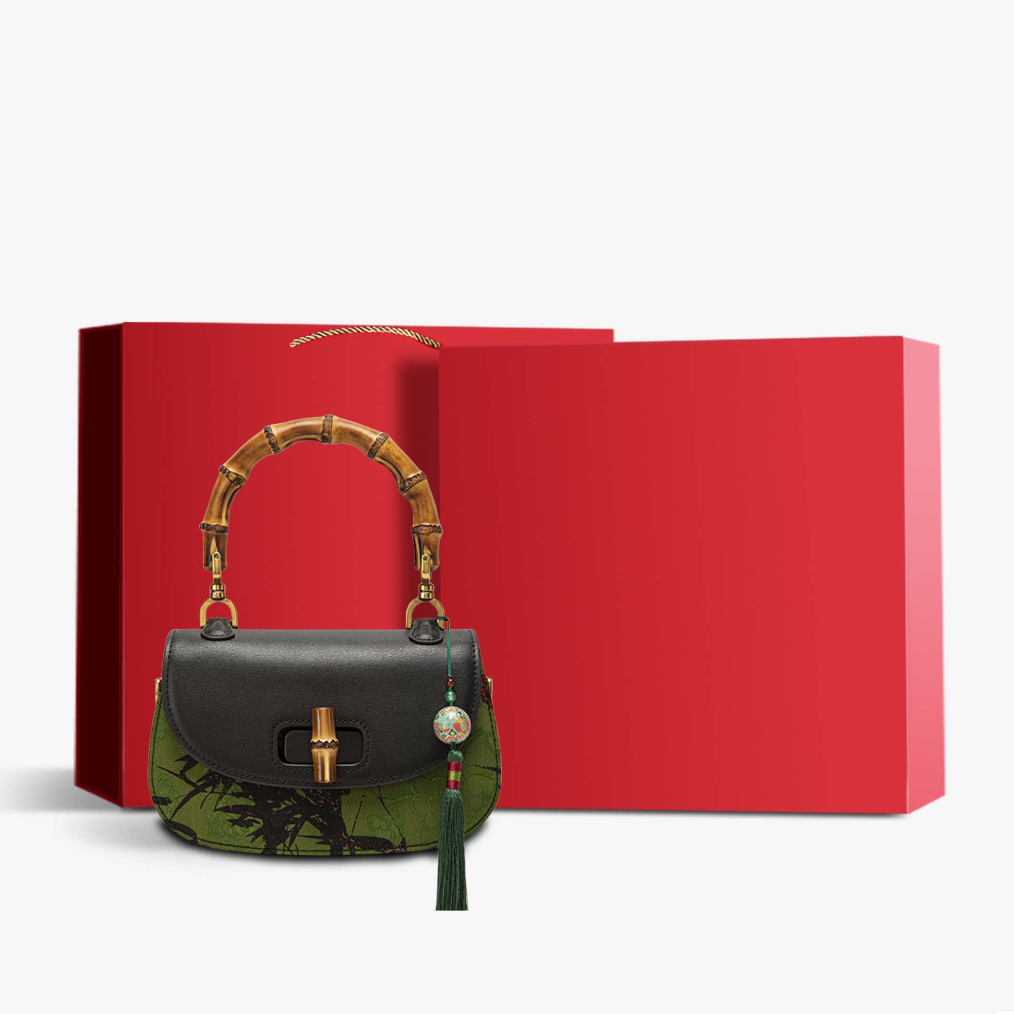 Fragrant Cloud Silk Bamboo Joint Delicate Handbag with Pendant-Handbag-SinoCultural-Green-Bag with Gift Box-KM-0095-M2-g-SinoCultural