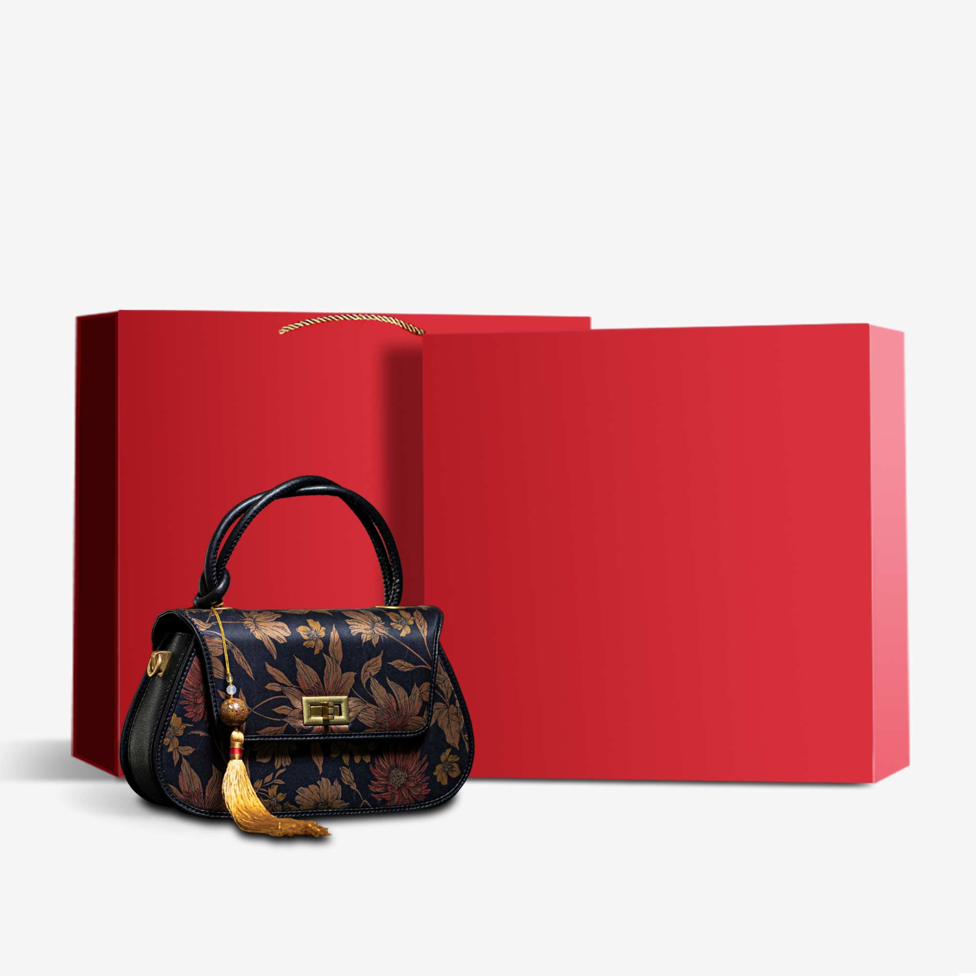 Fragrant Cloud Silk Saddle Bag-Crossbody Bag-SinoCultural-Brown-Bag with Gift Box-KM-0159-M4-g-SinoCultural