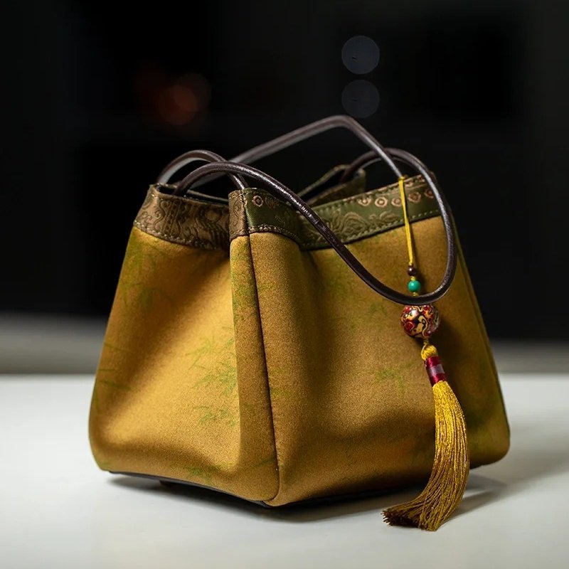 Fragrant Cloud Silk Bucket Tote Bag-Bucket Bag-SinoCultural-Gold-Single Bag-KM-0203-M7-SinoCultural