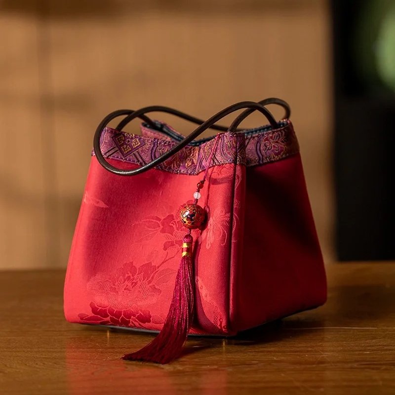 Fragrant Cloud Silk Bucket Tote Bag-Bucket Bag-SinoCultural-Rose Pink-Single Bag-KM-0203-M1-SinoCultural