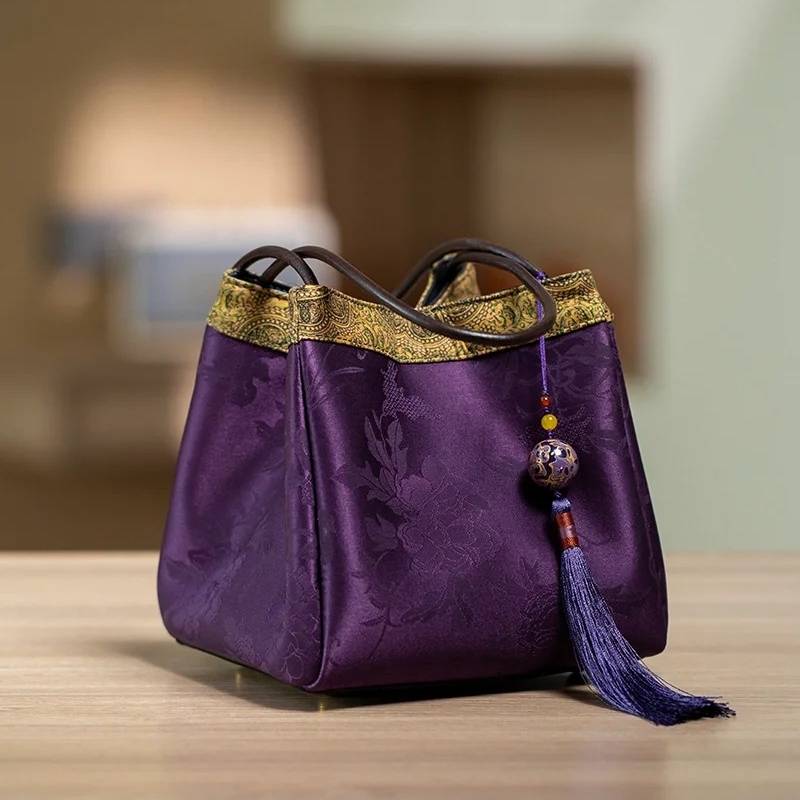 Fragrant Cloud Silk Bucket Tote Bag-Bucket Bag-SinoCultural-Purple-Single Bag-KM-0203-M6-SinoCultural