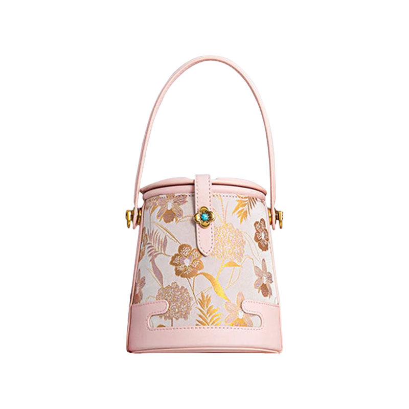 Song Brocade Fragrant Cloud Silk Powder Pink Bucket Bag - SinoCultural