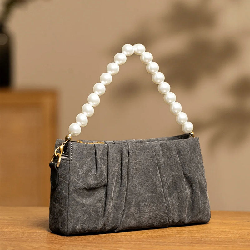 Fragrant Cloud Silk Pearl Handle Evening Bag-Shoulder Bag-SinoCultural-Grey-Single Bag-KM-0189-M2-SinoCultural