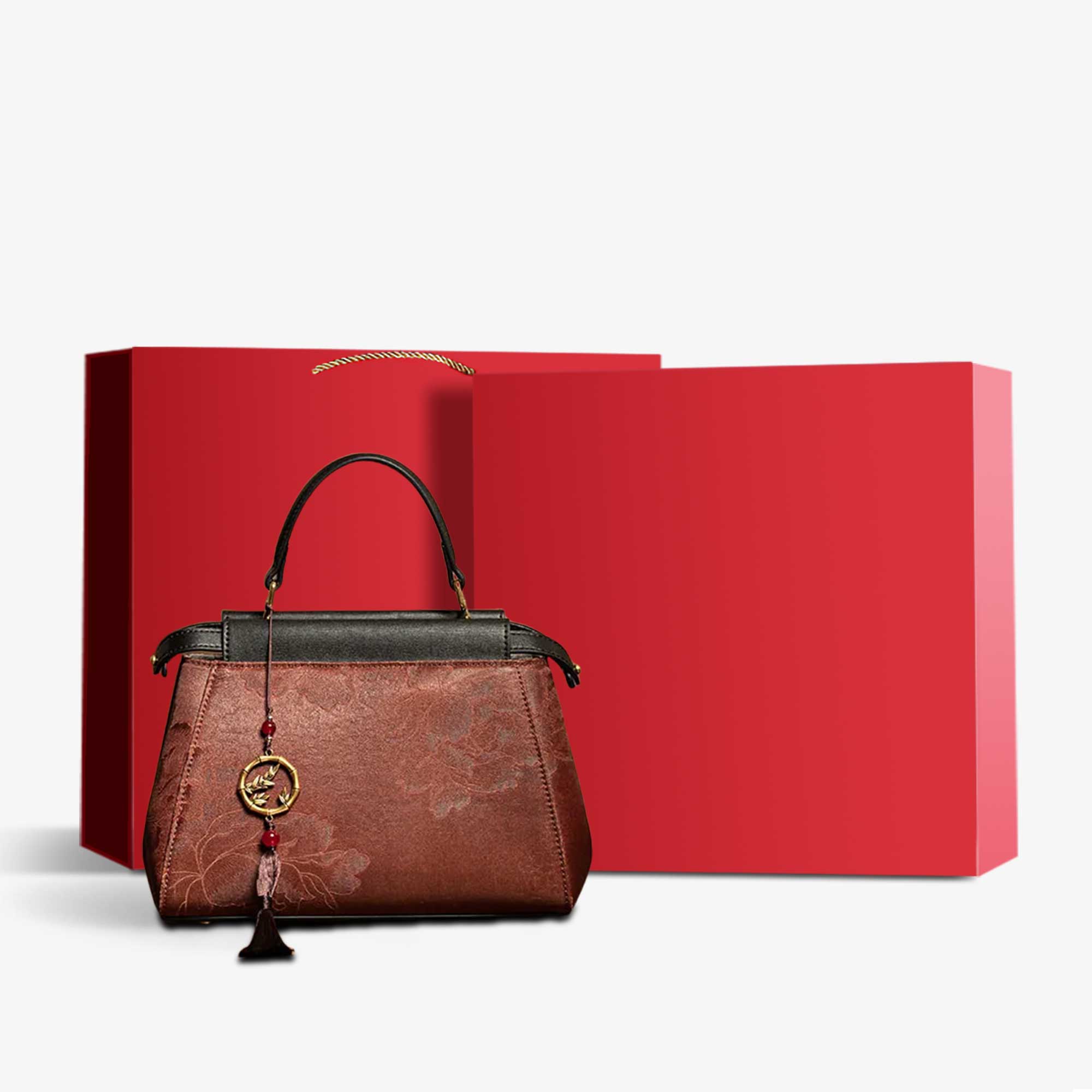 Fragrant Cloud Silk Embossed Flower Handbag-Handbag-SinoCultural-Red-Bag with Gift Box-KM0076-M5-g-SinoCultural