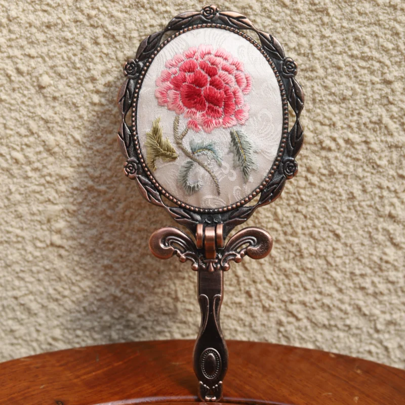 Limited Edition Hand Embroidery Handheld Makeup Beauty Metal Mirror