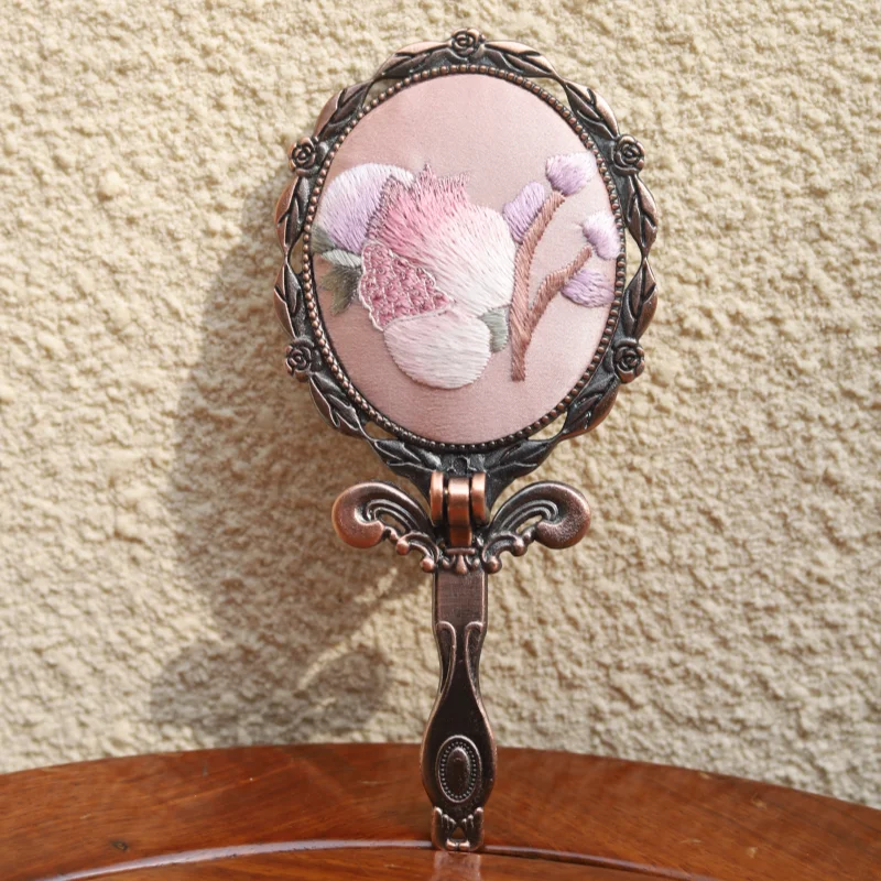 Limited Edition Hand Embroidery Handheld Makeup Beauty Metal Mirror