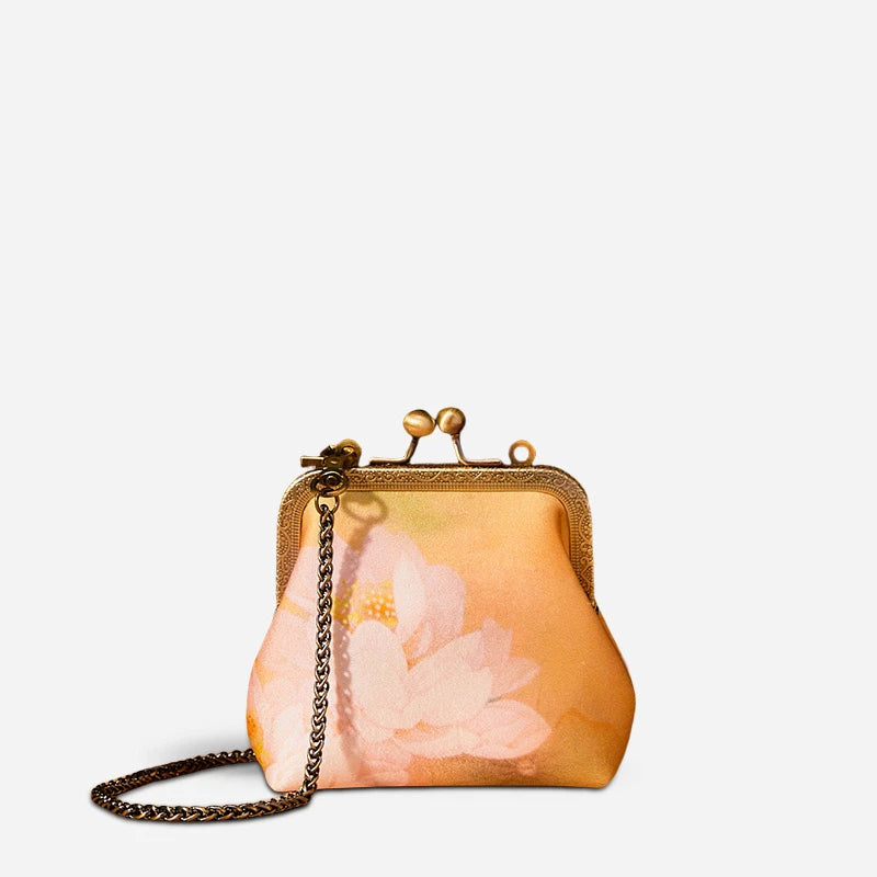 Mulberry Silk Retro Gold Mini Coin Purse Wallet Lotus - SinoCultural