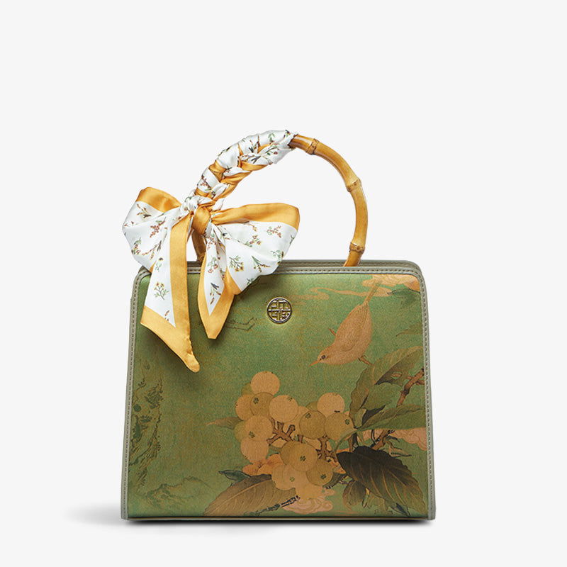 Mulberry Silk Bamboo Handle Square Handbag - SinoCultural